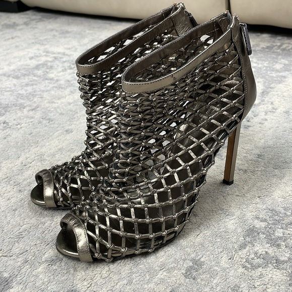 Gucci Eline Caged Bronze Metallic Booties Open Toe Sz 38.5 - Picture 3 of 16